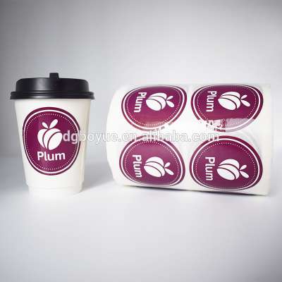 Roll Custom Self Adhesive Printed Round Logo Glossy Paper Coffee Sticker labels for Plastic Cups and Bags